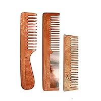 AYUSELLER Kacchi Neem Comb | Wooden Comb | Hair Growth | Hairfall | Dandruff Control | Hair Straightening | Frizz Control | Comb for unisex | Treated with Oil (All Combo)