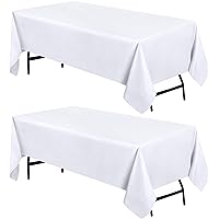 Rectangle Table Cloth 2 Pack [60x120 Inches, White] Tablecloth Machine Washable Fabric Polyester Table Cover for Dining, Buffet Parties, Picnic, Events, Weddings and Restaurants