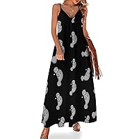Manatee Heart Women's Long Maxi Dress Slip Print Sleeveless Beach Funny