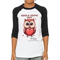 Hoot If You're Cute Kids' Baseball T-Shirt - Owl Lovers Presents - Amazing Presents for Animal Lovers - White Black, L