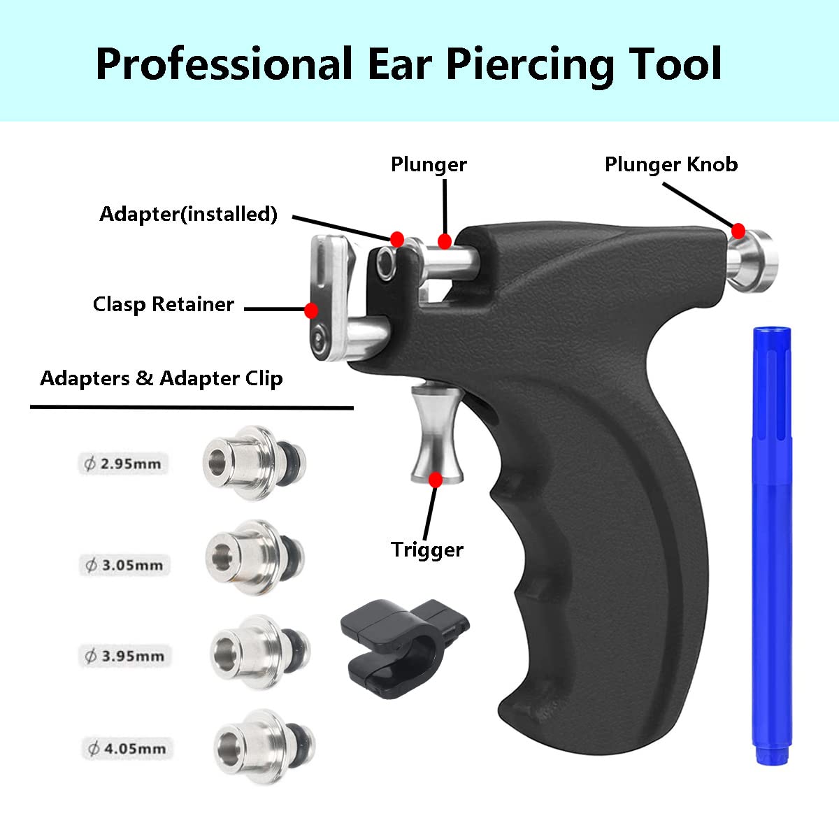 Professional Ear Piercing Gun Kit with 20 Pairs 316L Surgical Stainless Steel Gun Stud Earrings for Body Nose Lip Salon Home Use
