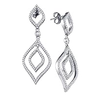 10kt White Gold Womens Round Diamond Dangle Earrings 3/4 Cttw