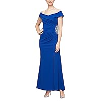 S.L. Fashions Women's Off Shoulder Side Embellished Portrait Collar Dress