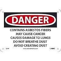 NMC D24R National Marker Danger Sign - Contains Asbestos Fibers May Cause Cancer Causes Damage to Lungs Do Not Breathe Dust Avoid Creating Dust, 7 Inches x 10Inches, Rigid Plastic