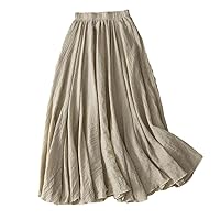 Summer Linen Ruffled Double-Layer Skirt Casual Elasticated Waist A-Line Midi Long Skirt