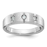 7.02mm 14k White Gold Mens Polished Satin and Grooved 3 stone 1/5 Carat Diamond Ring Size 10.00 Jewelry Gifts for Men