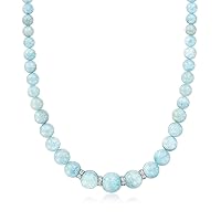 Ross-Simons 150.00 ct. t.w. Aquamarine Bead Necklace With .24 ct. t.w. Diamonds in Sterling Silver. 18 inches