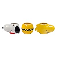 Silver Buffalo Peanuts Snoopy Woodstock Face 3pc Ceramic Sculpted Mini Cup Set, 3.5 Ounces