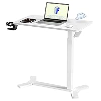 FLEXISPOT Medical Adjustable Overbed Bedside Table with Wheels Pneumatic Mobile Standing Desk Laptop Desk Rolling Computer Cart Movable Overbed Table Hospital Home Use(27.6