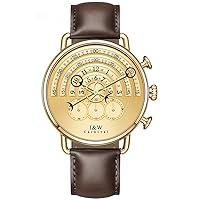 I&w Men's Quartz Chronograph Watch with Calfskin Band Gold Color Case