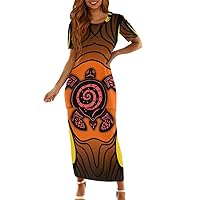 Women 2 Piece Set Polynesian Tribal Samoan Puletasi Ptaha Short Sleeve Top Maxi Dress Outfits