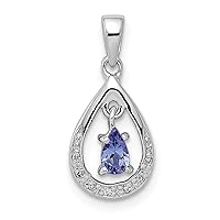 925 Sterling Silver Polished Prong set Open back Tanzanite and Diamond Pendant Necklace Measures 19x9mm Wide Jewelry for Women