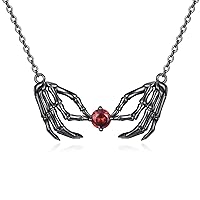 URONE Skull Necklace Sterling Silver Skeleton Hand Pendant Necklace Gothic Valentine's Day Jewelry Gifts for Women Girls