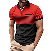 Men's Polo Shirt Casual Short Sleeve Solid Color Lapel Collar Button Down Plaid Polo Shirt Classic Golf