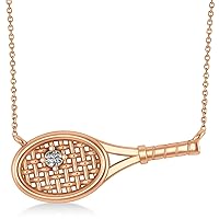 14k Gold Tennis Racket with Diamond Ball Pendant Necklace (0.05ct)
