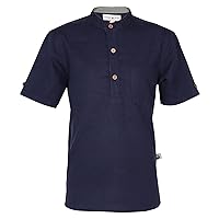 Remy Boys Henley Shirt 100% Cotton Tencil Mandarin Collar Half Sleeve with Small Wooden Buttons