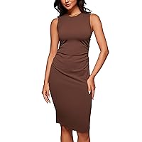 CRZ YOGA Butterluxe Summer Midi Dresses for Women Ruched Bodycon Sleeveless Tank Pencil Dress Cocktail Party Work Casual