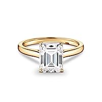 ISAAC WOLF Lab Created Emerald Cut 10k Solid Gold 2 Carat Genuine Moissanite Diamond Solitaire Proposal Wedding Ring in White, Yellow OR Rose
