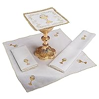 Chalice and Host Altar Linen Gift Set Catholic Church Communion Supplies, 7 Inch Square