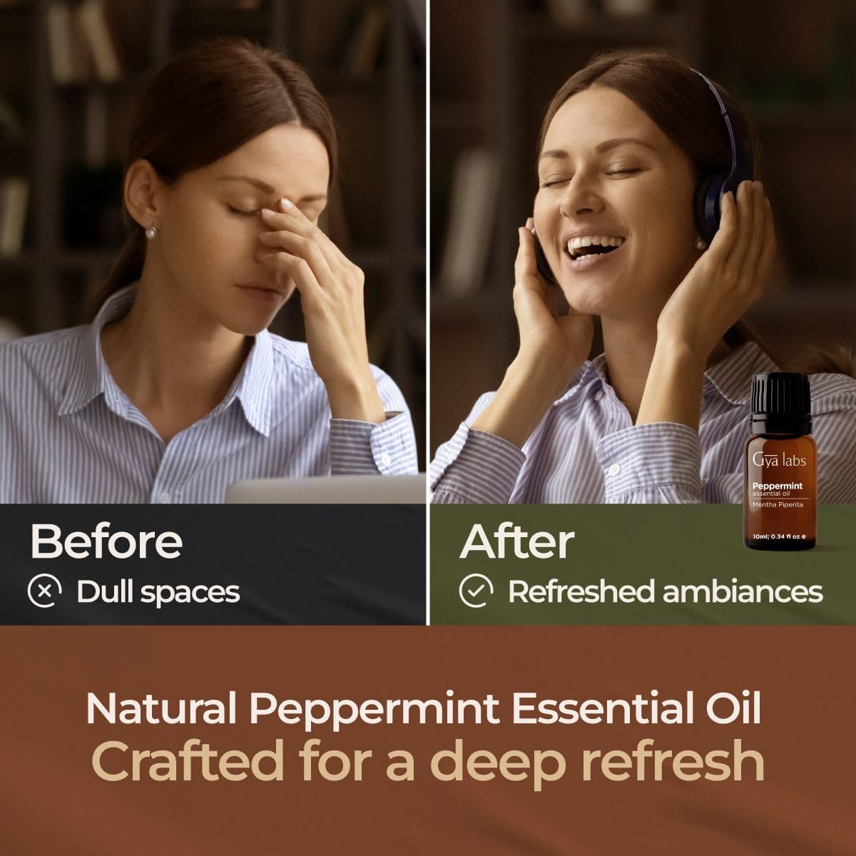 Gya Labs Peppermint Oil for Diffuser - 100% Natural Mint Essential Oils - Peppermint Essential Oil for Diffuser, Skin & Hair (0.34 fl oz)