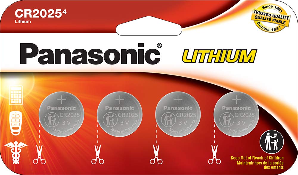 Panasonic CR2025 3.0 Volt Long Lasting Lithium Coin Cell Batteries in Child Resistant, Standards Based Packaging, 4 Pack