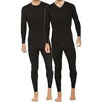 Thermajohn 2 Pack Thermal Underwear Set Size Small V-Neck & Crew Neck Black