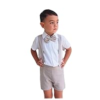 Boy 3 Piece Linen Outfit, Linen Pants, Christening Outfit, Kids Suit, Beige