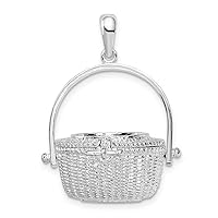 Sterling Silver Rhodium Plated Moveable 3D Nantucket Basket Charm 31 x 22 mm