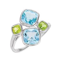 925 Sterling Silver Sky Blue Topaz and Peridot Ring Size 6.5 Jewelry for Women