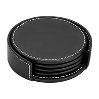 Dacasso Rustic Black Leather 4-Round Coaster Set
