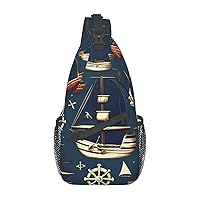 Nautical Sailing Pirate Theme Sling Backpack Multipurpose Crossbody Bag Sling Bag Daypack For Travel Hiking Sports