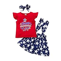 Géneric Baby Girls Independence Day Letter Print Flying Sleeve T Shirt Suspender Dress Three Piece Suit (Hot Pink, 2-3 Years)