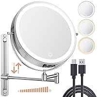 Rechargeable Height Adjustable Wall Mounted Lighted Makeup Vanity Mirror - 8.5