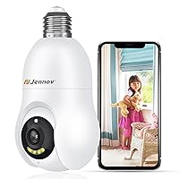 Jennov 2K/3MP Light Bulb Security Camera, 2.4Ghz Wi-Fi Security Camera Wireless Outdoor, 360° Indoor Light Socket Camera Easy Installation, Auto Tracking, Motion Detection, Compatible with Alexa
