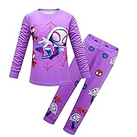 Girls Pajamas Set Spidey Gwen Princess 2Pcs Soft Sleepwear Kids Long Sleeve Homewear Child Pjs Set Cartoon Nighties (as1, age, 3_years, 4_years, Purple)
