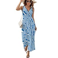 Love Honduras Women's V Neck Sleeveless Tank Dress Flowy Hem Sundresses Summer Beach Maxi Dress