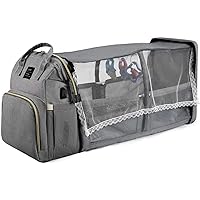 Diaper Bag Backpack, Large Travel Diaper Bags, Multifunctional Mommy Bag with USB Charging Port, Large Capacity, Waterproof and Stylish (Grey)