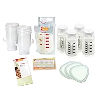 Ameda Breast Pumping Accessory Kit Includes: (10) NoShow Premium Disposable Nursing Pads, (20) Store 'N Pour Milk Bags with (2) Adapters, (4) Milk Storage Bottles, Milk Storage Guidelines