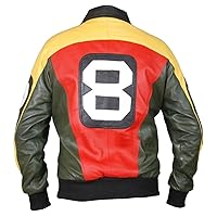 Womens 8 Ball Varsity Letterman Bomber Retro Biker Multicolor Geniune Leather Jacket
