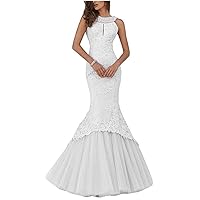 Women's Mermaid Lace Evening Gowns High Neck Long Prom Dresses