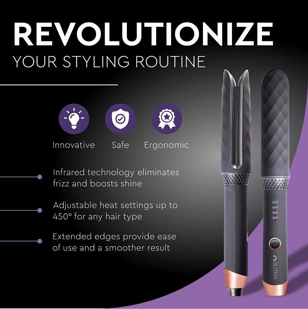 SUTRA Professional Styling Wand | 2-in-1 Hair Straightener/Flat Iron, and Curling Iron, Curl, Wave, or Straighten Hair, 4 Heat Settings, 1-inch, Black,1 Count (Pack of 1)