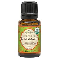 US Organic 100% Pure Bergamot Essential Oil, USDA Certified Organic, Cold Pressed, with Euro droppers (More Size Variations Available) (15 ml / .5 fl oz)