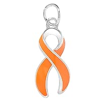 Orange Charms in Ribbon, Heart, and Round Shape for Kidney Cancer, Leukemia, Multiple Sclerosis, Hunger, Gun Violence, and Mass Shooting Awareness - Perfect Jewelry Making, Bracelets, Necklaces, DIY Projects, Support Groups, Fundraisers, and More!