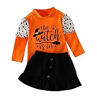 Baby Autumn Clothes Girl Toddler Girls Halloween Long Sleeve Dot Letter Prints T Shirt Tops Skirt Outfits Girl Outfits (Orange, 2-3 Years)