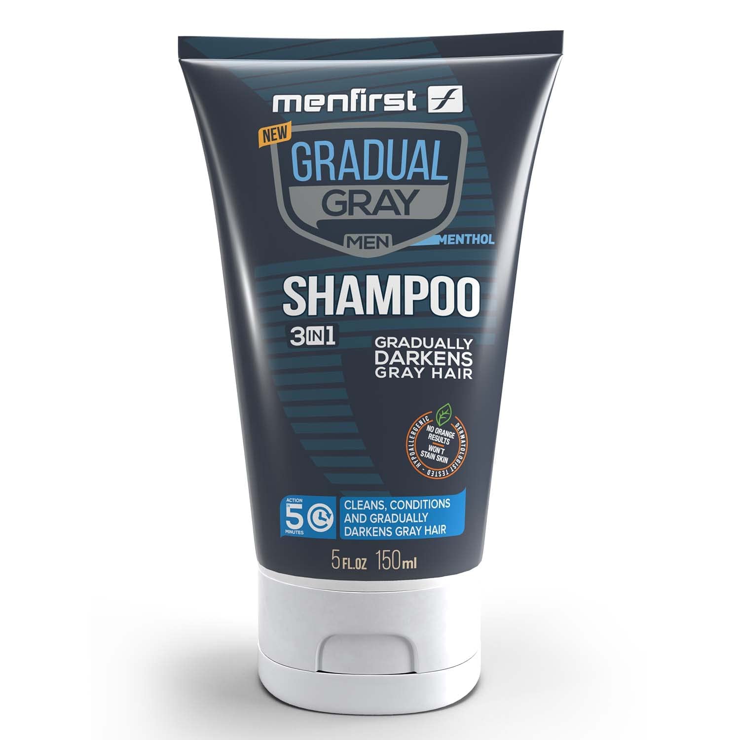 MENFIRST Gradual Gray 3-in-1 Hair Darkening Shampoo for men with sensitive skin that darkens, cleans and conditions. Gradually cover gray and white hair; Infused with keratin protein, collagen & vitamin B5 giving you natural looking results over time. For