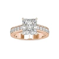 VVS Solitaire Engagement Ring Studded with 0.65 Ct Round Natural & 3.29 Ct Center Radiant Moissanite Diamond in 14k White/Yellow/Rose Gold Anniversary Ring for women | Promise Ring (IJ-SI, G-VS2)