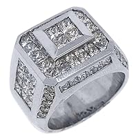 18k White Gold Mens Invisible Princess Cut Diamond Ring 5.62 Carats