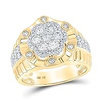 10kt Yellow Gold Mens Round Diamond Flower Cluster Ring 1-1/2 Cttw