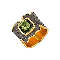 Moldavite 925 Sterling Silver Black and Gold Rhodium Promise Ring Engagement Wedding Anniversary Bridal Gifts Jewelry Birthday For Her