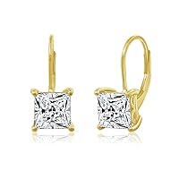 Amazon Essentials Sterling Silver Princess Cut Leverback Earrings made with Infinite Elements Cubic Zirconia (previously Amazon Collection)